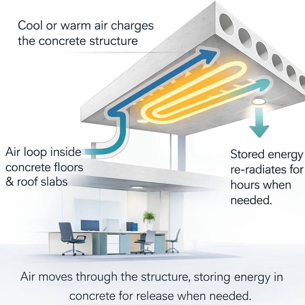 Thermal energy storage in building structure